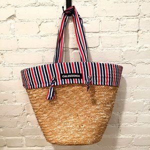 Calzedonia Blue White and Red Striped Straw Beach Bag